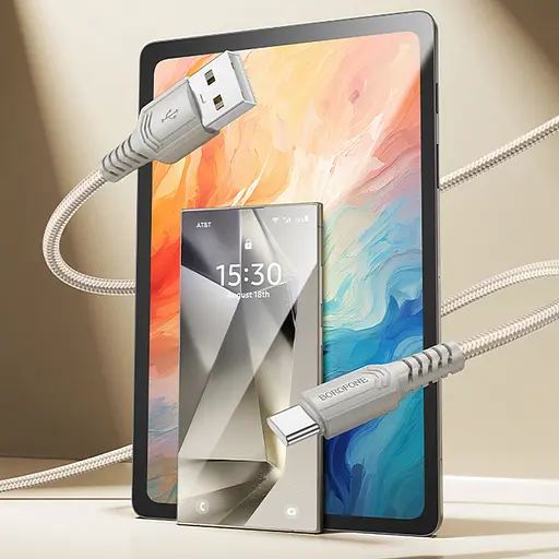 Дата кабель Borofone BX116 Certain USB to Type-C 3A (1m) Gray - фото 3