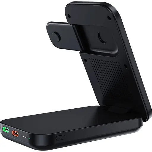 Бездротовий зарядний пристрій Choetech Qi2 3in1 Magnetic Charger Holder 10000mAh 15W Black (B750-CCBK) [127159] - фото 3