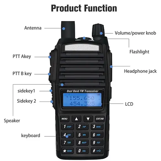 Портативная тактическая рация Baofeng UV-82 5W двухдиапазонная с гарнитурой VHF136-174/UHF400-520 МГц (18836) - фото 5