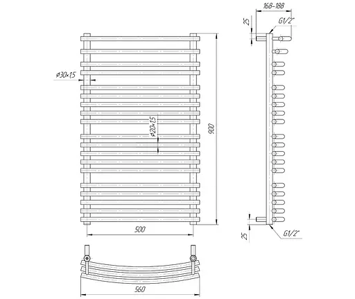 Водяной полотенцесушитель Mario Премиум Марио 900x560/500, Хром - фото 2