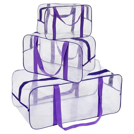 Набор прозрачных сумок в роддом: размер S 30х20х15 см + размер М 40х25х20 см + размер XL 60х25х30 см (розовые) - фото 1