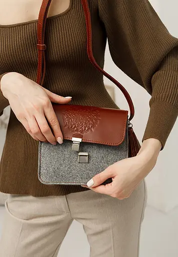 Фетрова жіноча бохо-сумка Лілу з шкіряними коричневими вставками - фото 7