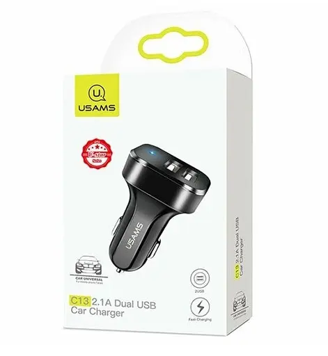 Автомобільний зарядний пристрій Usams CC087 C13 2.1A Dual USB Car Charger Чорний - фото 2
