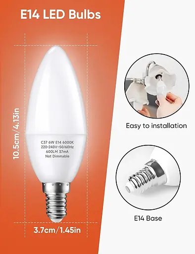 Светодиодная лампа свеча Plusluck E14, холодный белый цвет, 6000 К, 6 Вт 600Lumens, эквивалент галогенных ламп 60 W - фото 3