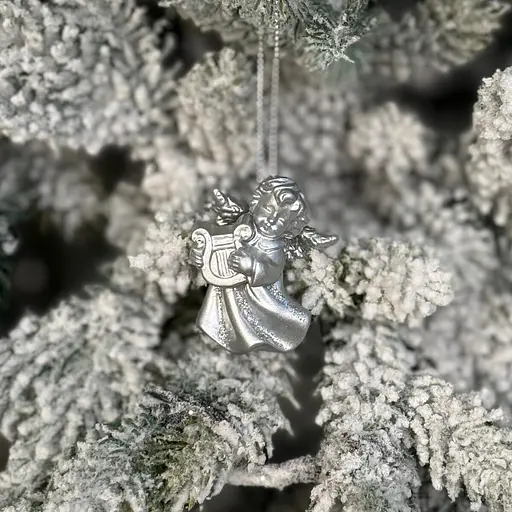 Новорічна підвіска MIS LT Янгол з арфою 3,5х2,5х5 см срібний - фото 2