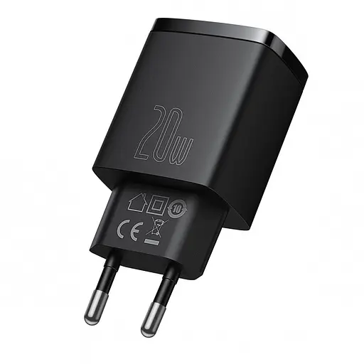 Зарядний пристрій Baseus Compact Quick Charger USB+Type-C 20W Чорний (CCXJ-B01) - фото 3