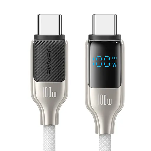 Дата кабель Usams US-SJ742 Digital Display HX Ser. Type-C to Type-C 100W (1.2m) Titanium