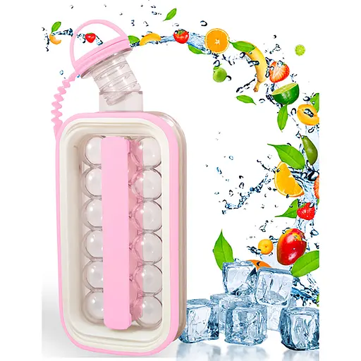 Форма для кубиков льда портативная силиконовая переносная бутылка на 17 шариков DIY ICE, Kitchen Master Розовый 86962 - фото 7