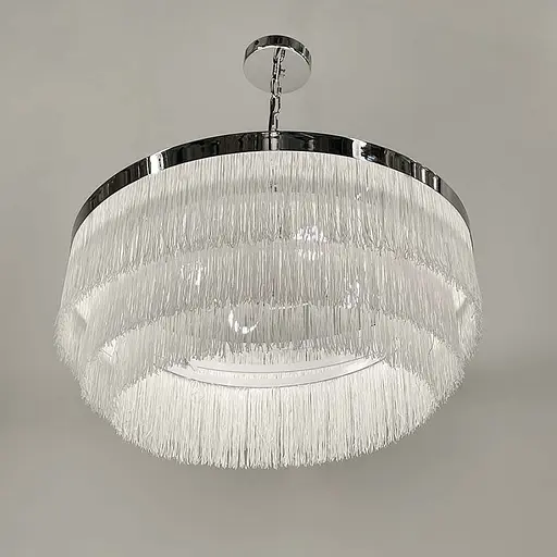 Підвісна 3-х ярусна люстра в хромованому корпусі Ø 80 см | Line F | Арт. MJ294-800 Silver+WT - фото 1