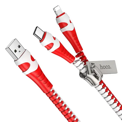 Кабель Hoco U97 2 в 1 USB to Lightning/ Type-C 1 м черный, красный - фото 1