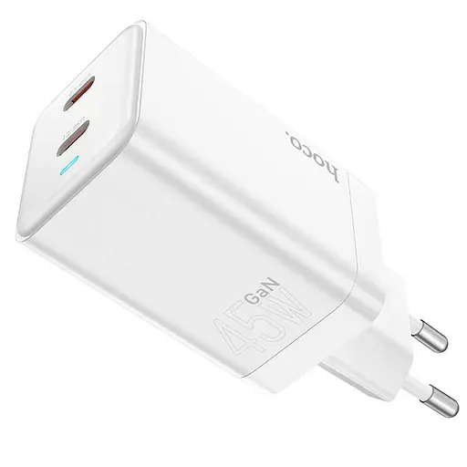 Блок питания зарядный Hoco Starlight N23 2 usb-c 45 W белый - фото 2