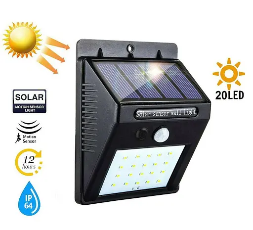 Світильник вуличний із датчиком руху Light LED 20 на сонячній батареї білий - фото 3