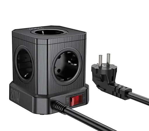 Мережевий зарядний пристрій подовжувач Hoco NS8 3 USB/Type-C 5 розеток 2 м - фото 3