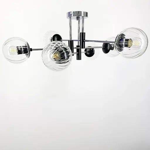 Потолочная люстра в хромированном корпусе на 6 прозрачных плафонов Ø 70 см | Ст. 51797/6 CH+BK+CL | Line F - фото 6