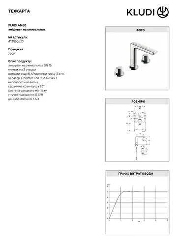 Змішувач для умивальника Kludi Ameo 413930530 - фото 2