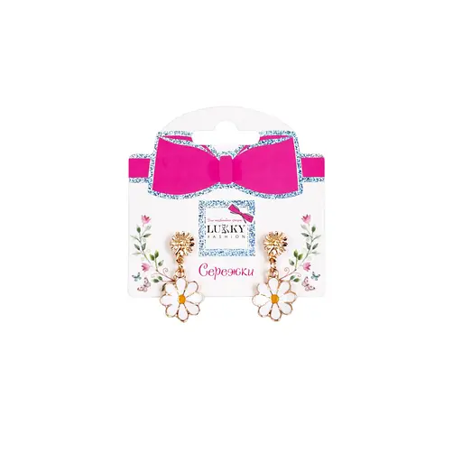 Детские серьги Fashion ромашки T24626 бело-желтый - фото 2