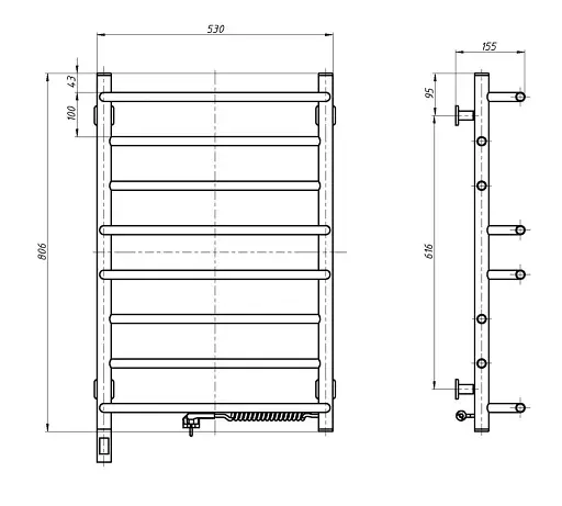 Рушникосушка електрична біла NAVIN Омега 530х800 (ліва) сенсор з таймером - фото 5
