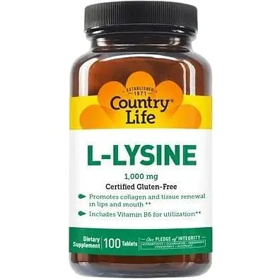 Аминокислота Country Life L-Lysine 1000 mg, 100 таблеток