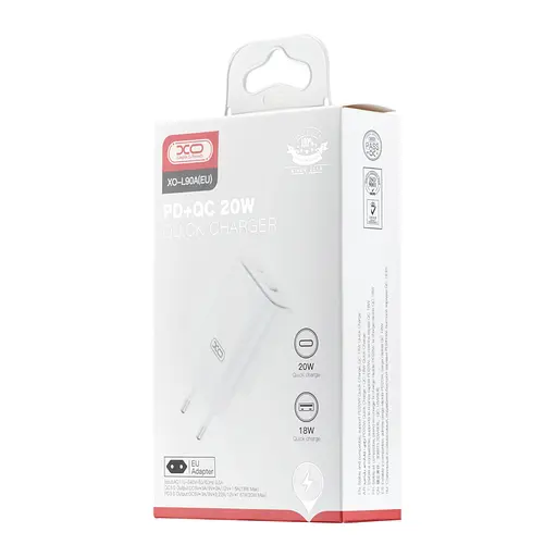 Сетевое зарядное устройство для XO L90A EU PD20W + QC18W Высокоскоростной светопередача Белый Белый - фото 2