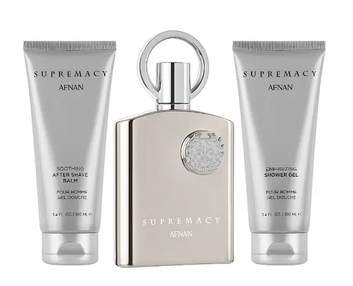 Набор Afnan Perfumes Supremacy Silver 100 мл парфюмированная вода, 100 мл геь для душа, 100 мл после бритья - фото 1