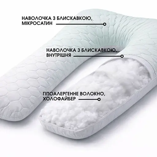 Подушка ортопедическая для сна и отдыха Bluyellow U-образная с наволочкой на молнии, гипоаллергенная 140 х 75 х 20 см (8000036386) - фото 2