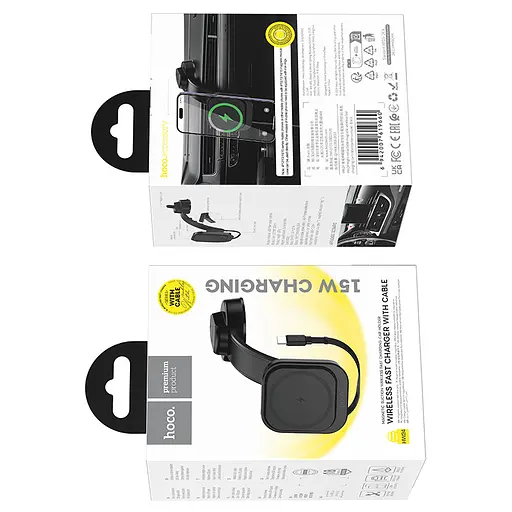 Холдер Hoco HW24 Might retractable magnetic wireless fast charging car holdercenter console Черный - фото 2