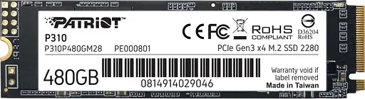 SSD M.2 накопичувач Patriot P310 480GB (P310P480GM28)