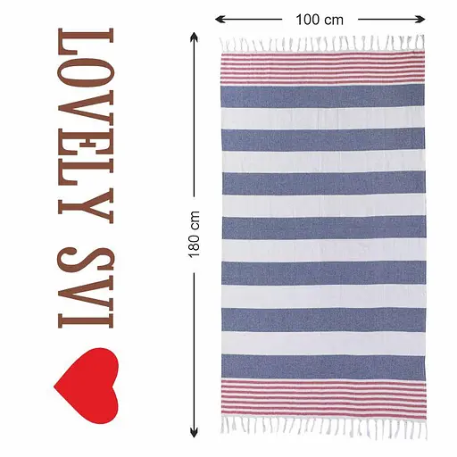 Полотенце пештемаль Lovely Svi хлопковое, пляжное, хамам, spa - XХL 100x180 см Blue/Red Stripes (1032025) - фото 5