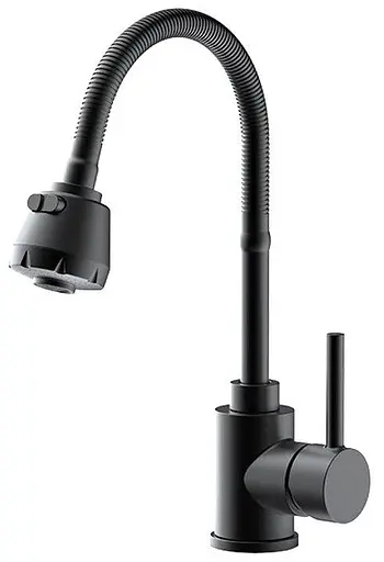 Смеситель для кухни однорычажный гибкий излив нержавеющий корпус гайка Ø35 черный Frap 1/10 F40993-6 Черный матовый - фото 1