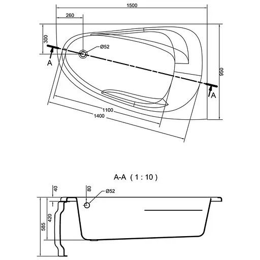 Ванна акрилова Cersant Joanna New 150x95 R - фото 3