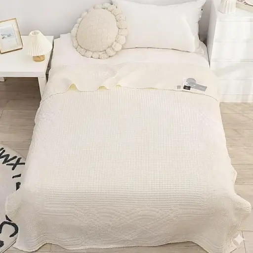 Вафельне покривало молочне 200x230 см - бавовняне покривало в коробці - фото 1