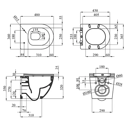 Унитаз подвесной безободковый Kroner Harz WHI483632 TORNADO с сиденьем (KH483632WHIT) (CV032967) - фото 12