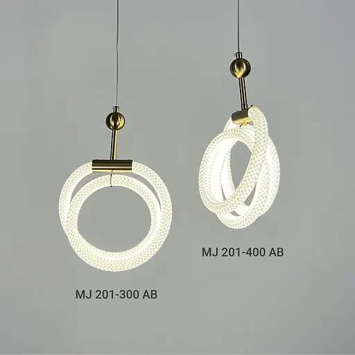 Латунний підвіс із двома завитками обплетеного неону 24 Вт | Арт. MJ 201-300 AB | Line F - фото 2