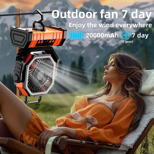 Вентилятор F6 Camping Fan с аккумулятором на 20000 mAh, подсветкой, павербанком и 4 режимами скорости (00342) - фото 7