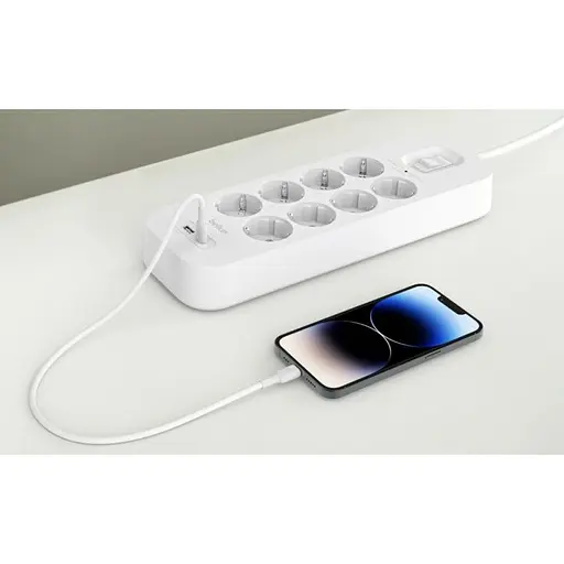 Підовжувач-фільтр Belkin мережевий 8хТип F, 3x1.5 мм кв, 16 А, USB-A/USB-C 18 Вт, з захистом від перенапруги, 2 м, білий - фото 6