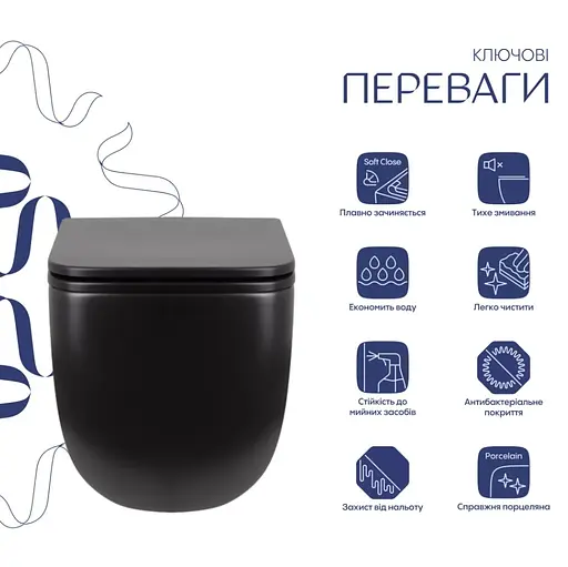 Унитаз подвесной Qtap Gemini Ultra Quiet, с сиденьем Slim Duroplast/Soft-close/Quick Release QT2533076EUQMB - фото 6