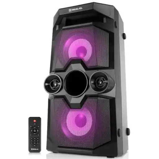 Колонка портативна 2.0 Real-El-EL X-771 чорний, 2 x 25 Вт, пластиковий корпус, bloetooth, MicroSD / USB, живлення від акумулятора - фото 1