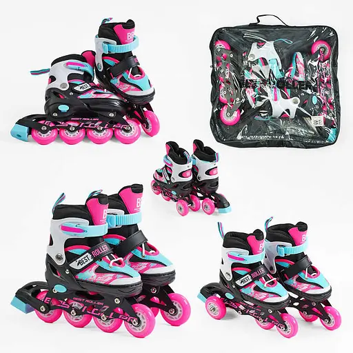 Роликові ковзани Best Roller, розмір 30-33, PU колеса, рожевий, 27405-S