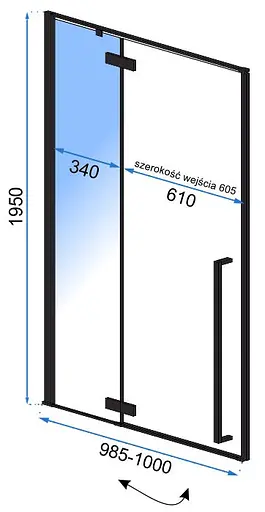 Душевые двери Rea Fargo black mat 100 REA-K6330, прозрачный, черный - фото 4