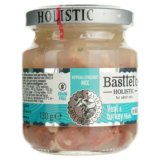 Вологий корм для котів Basttet`o Holistic мікс яловичина з індичкою в соусі 130 г скло - фото 4