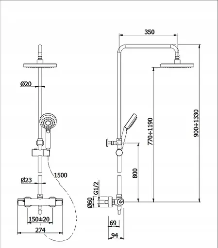 Душова система з термостатом Omnires Y chrome Y1244X/6CR, Хром - фото 2
