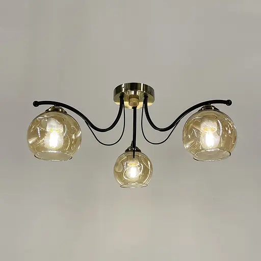 Люстра в чорному корпусі із 3-ма янтарними плафонами Line.F 7075/3 AB+BK+AB - фото 5