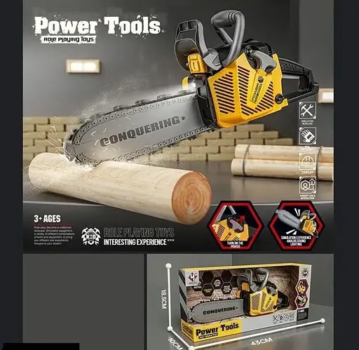 Дитяча ігрова бензопила на батарейках, звук автоматичного обертання пилкового ланцюга Power Tools T001 Жовтий - фото 6