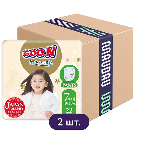 Упаковка трусиків-підгузків для дітей Goo.N Premium Soft 7 3XL (18-30 кг) 44 шт. (22 шт. x 2 шт.)