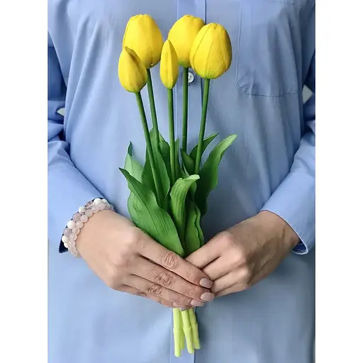 Тюльпани штучні Hvoya Real Touch латексні букет із 5 бутонів жовті - фото 7