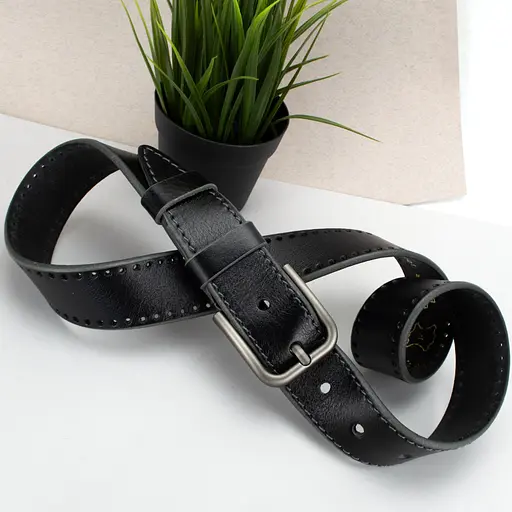 Ремінь чоловічий шкіряний чорний JK-4018 (120 см) під джинси - фото 2