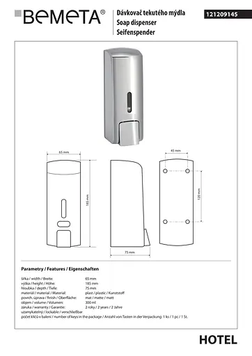 Дозатор для рідкого мила Bemeta Hotel 121209145, Нержавіюча сталь - фото 2