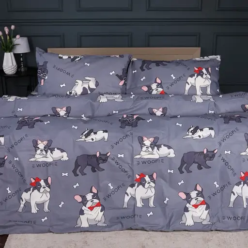 Простирадло MirSon Ranforce Elite 17-0663 Cute Pug 180x220 см сіре (2200009852107) - фото 2