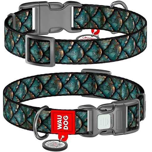Нашийник для собак нейлоновий Waudog Nylon з QR адресником Луска пластиковий фастекс XXL 3.5х46-70 см - фото 1