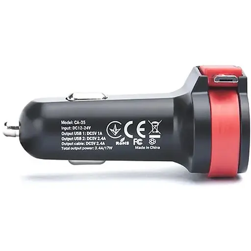 Автомобільний зарядний пристрій Real-El CA-35 (3USBx3.4A) Black/Orange + кабель microUSB - фото 5